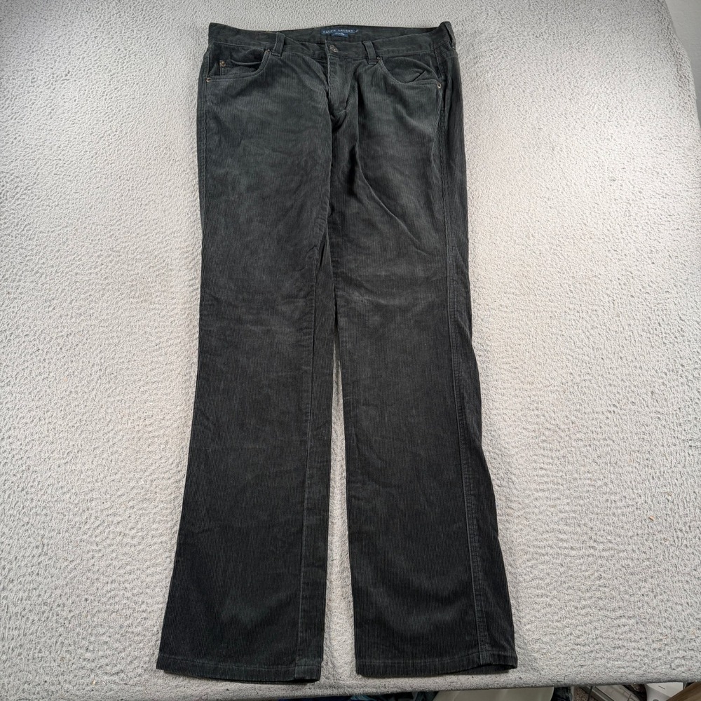 VTG Ralph Lauren Corduroy Pants Women Size 10 32x32 Black Straight Leg Blue Tag